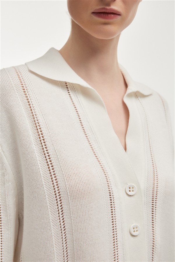 NR LAUREN KNITTED LONG BLOUSE WHITE